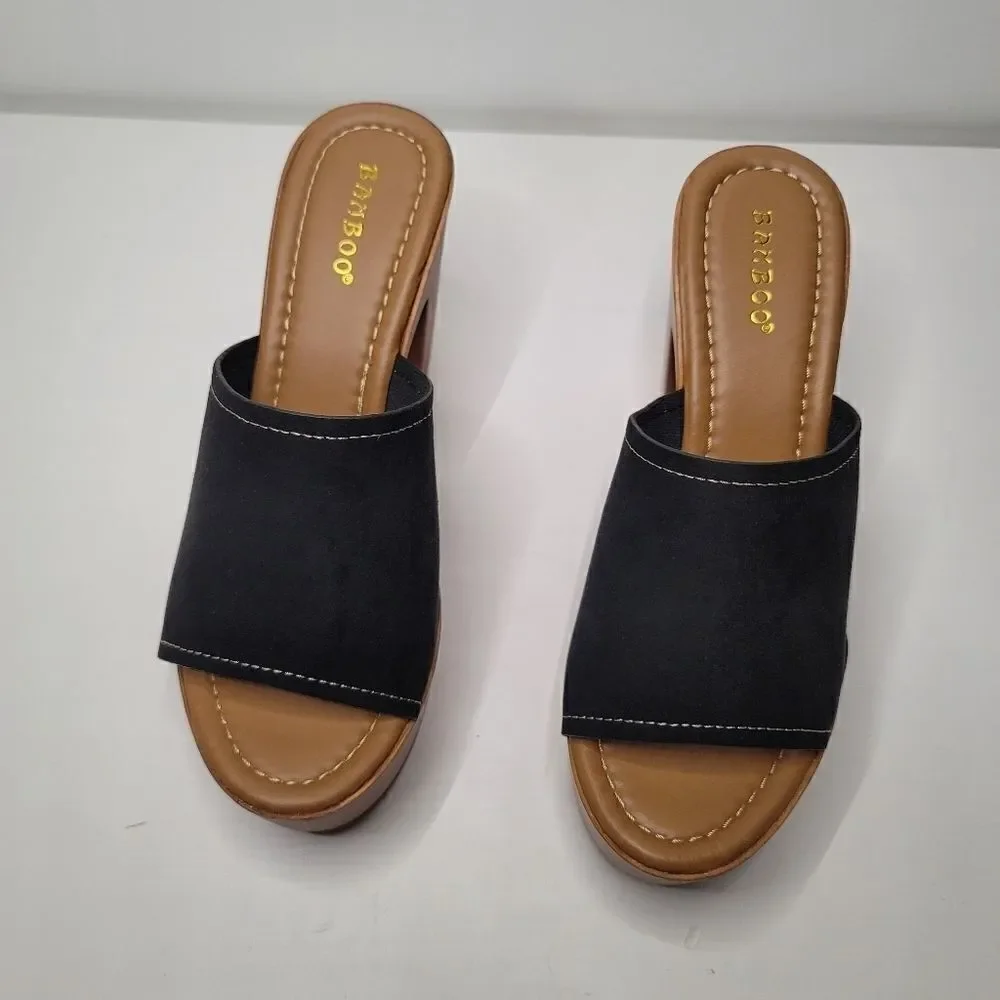 Bamboo black platform sandal
